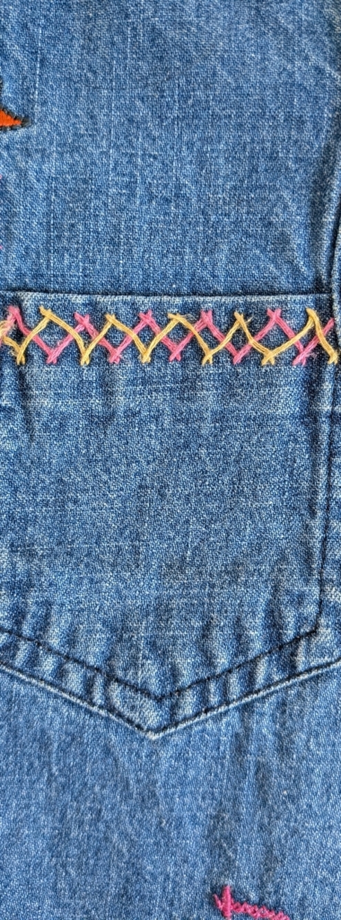 VINTAGE - Souris Mini - 12M  Denim Pinafore Dress with Embroidered Pink Girly - Picture 7 of 7